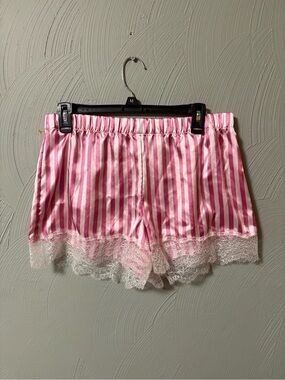 VS Silky Pink Stripe Lace-Trim Sleep Shorts